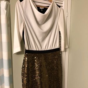 DKNY City White & Bronze Sequin Dress